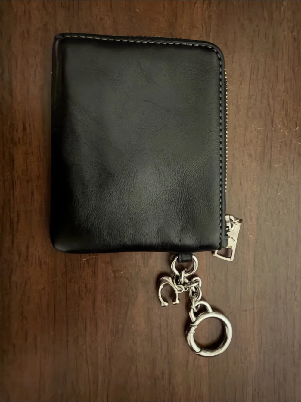 Coach Black Leather Zip Wallet with Silver Keychain Hardware